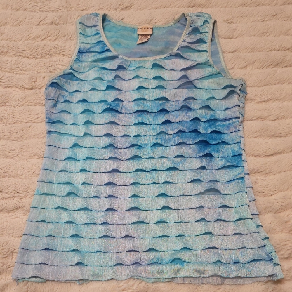 Covington Blue Layered Ruffle Tank Top
